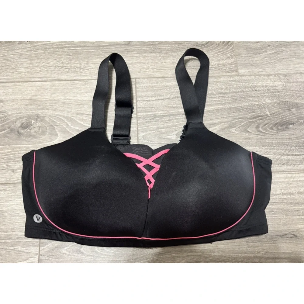 LIVI Lane Bryant Sports Bra 40DD Black Crisscross Front Medium Impact No-Wire